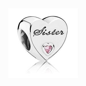 Pandora Sister Heart Charm - Pink Crystal Sterling Silver S925 - NWT